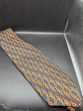 Brooks Brothers Makers Mens Silk Tie Nautical-Inspired Chain Print Navy Red Gold